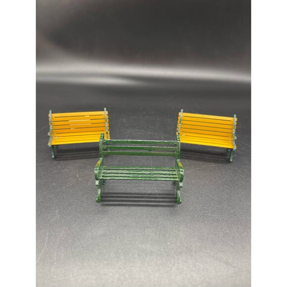 Dept 56 Wrought Iron Set of 3 Park Benches 2 Brown #52302 1 Green Department 56 - Picture 1 of 7